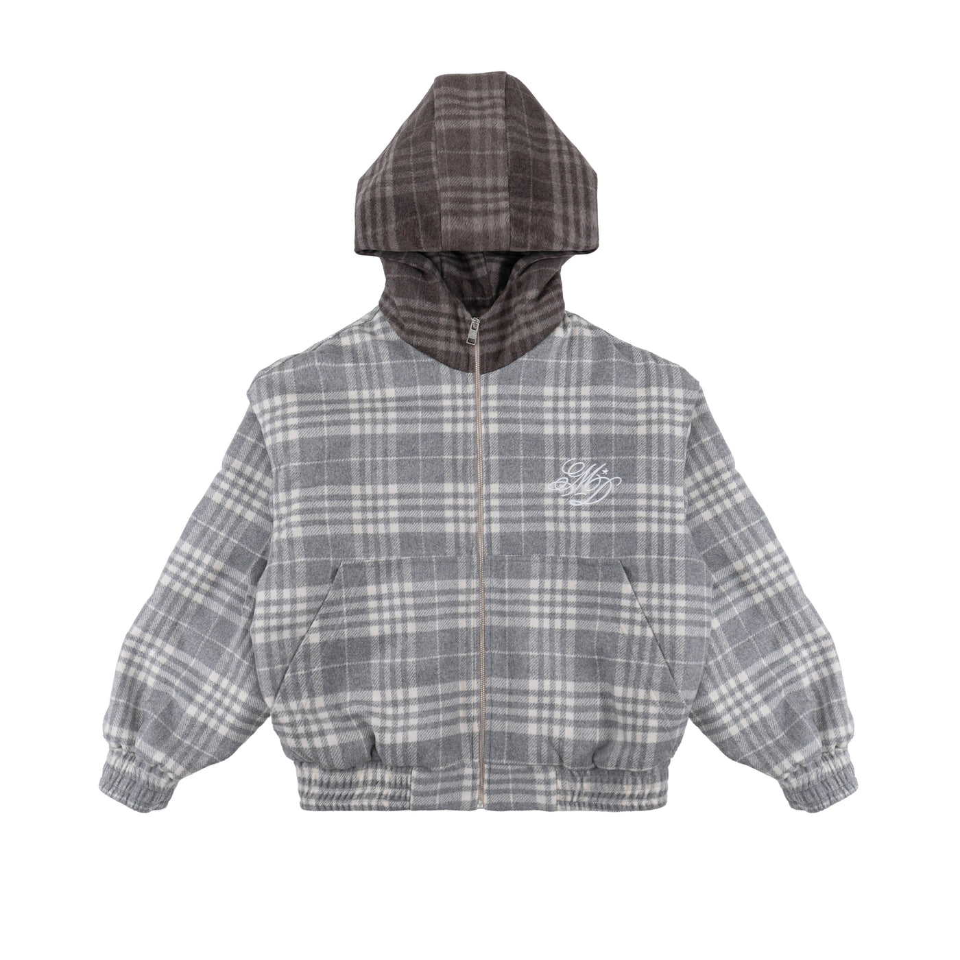 Wool Hooded Jacket Grey Check - photo 1