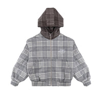 Wool Hooded Jacket Grey Check - photo 1
