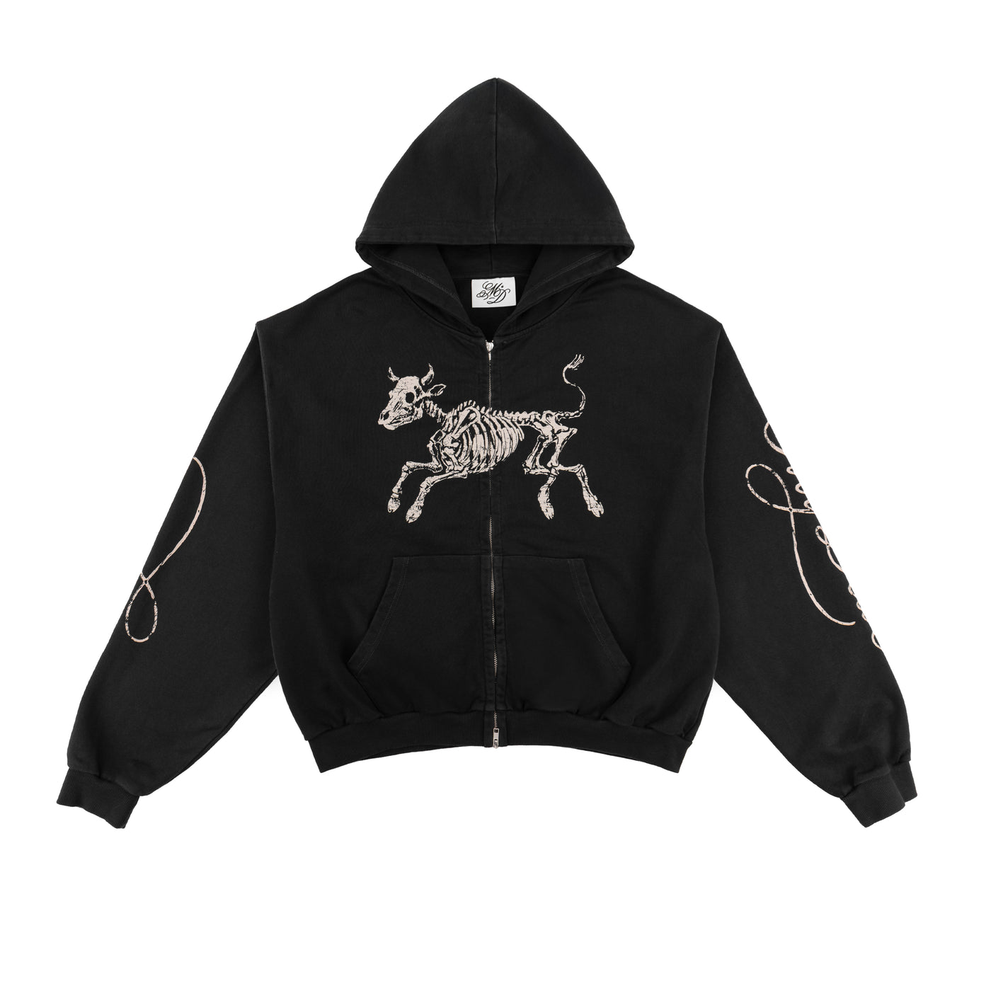 Zip Hoodie Vintage Black Skeleton Cow - photo 1