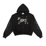 Zip Hoodie Vintage Black Skeleton Cow - photo 1
