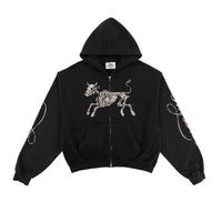Zip Hoodie Vintage Black Skeleton Cow - photo 1