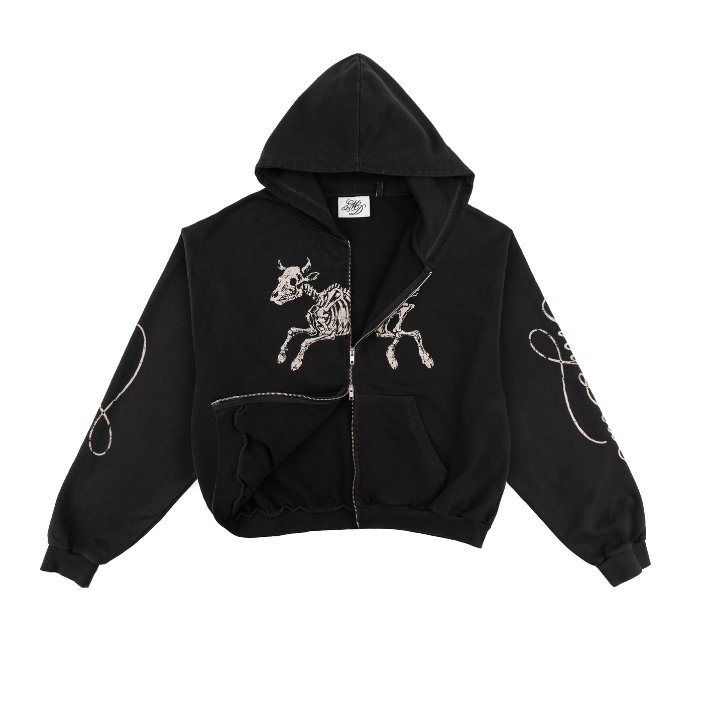 Zip Hoodie Vintage Black Skeleton Cow - photo 2
