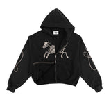 Zip Hoodie Vintage Black Skeleton Cow - photo 2