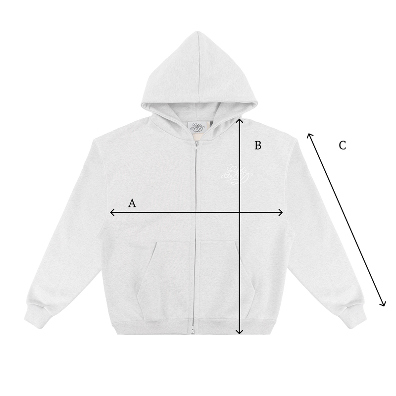 Hoodie Size chart for Zip Hoodie Heavy Marl Grey Mio Tessoro