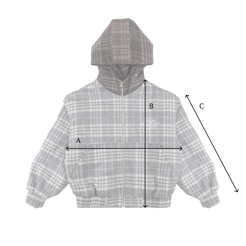 Jacket Size chart for Wool Hooded Jacket Grey Check