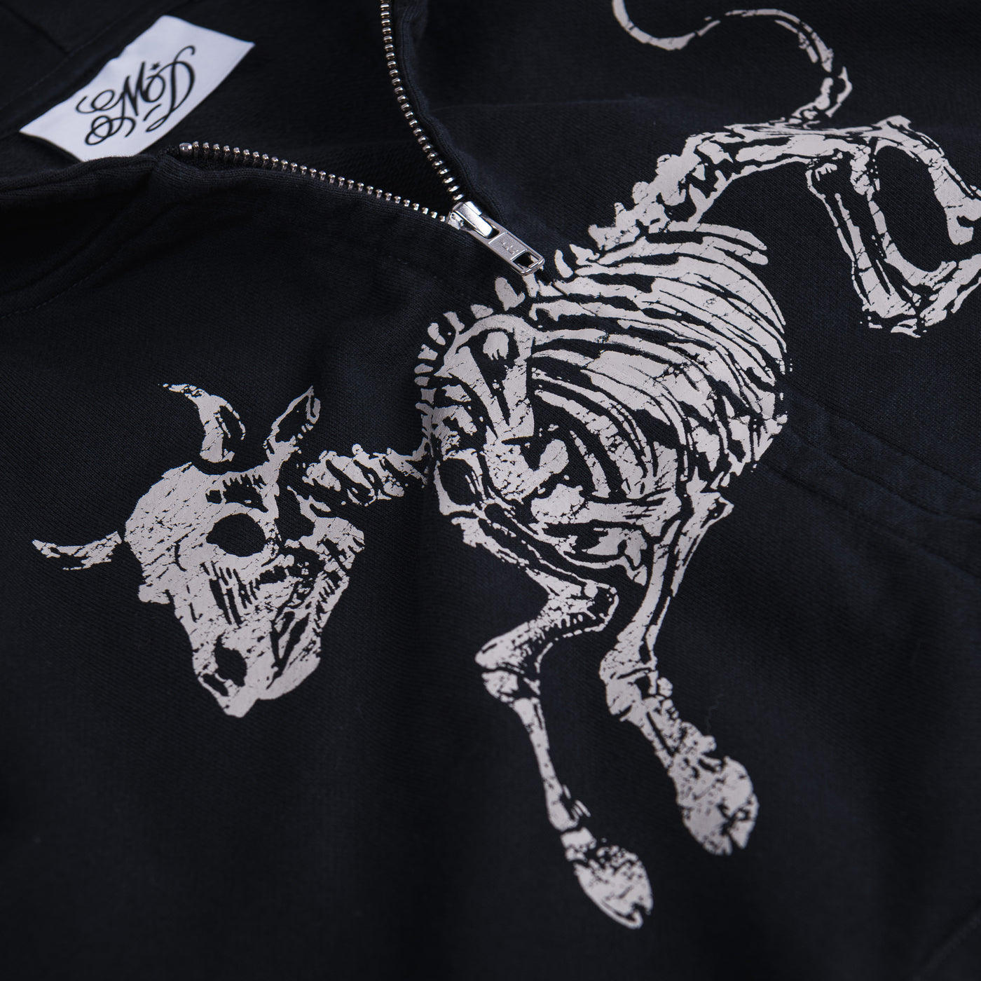 Zip Hoodie Vintage Black Skeleton Cow - photo 5